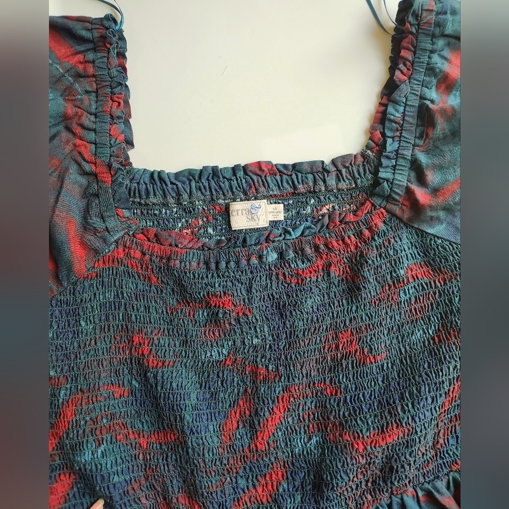 NWT Terra & Sky women's smock top, flared sleeves, cotton, plus sz 1X. - Picture 7 of 16